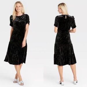 Who What Wear Black Velvet Midi Dress